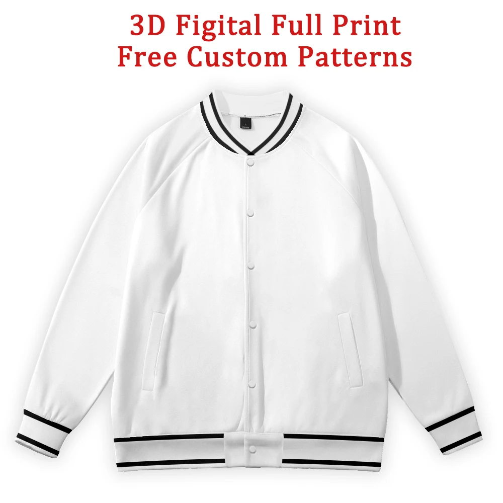 Free Custom 3D Patterns Baseball Jackets Men Women High Quality Autumn Winter Long Sleeve Coats Sweatshirts Oversize Fleece Tops