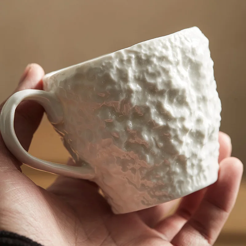 European White Porcelain Rock Pattern Milk Breakfast Cup Ceramic Espresso Cup Home Dessert Tea Set Mug Office Water Mug Decor