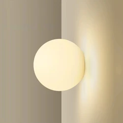 New Concealed Base Glass Wall Lamps French Bauhaus Milky White Round Ball Wall Light for Bedside Living Room Bathroom Mirror Dec