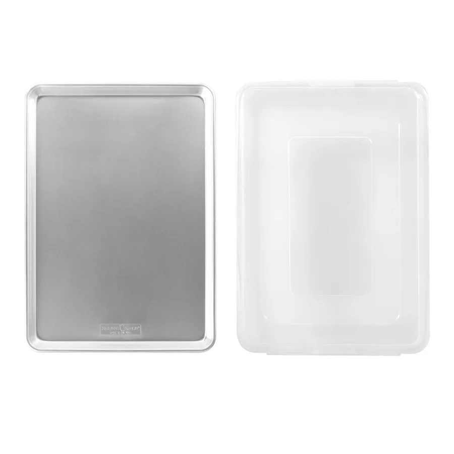 Natural Aluminum Half Sheet with Lid for baking and food storage, silver color, lightweight and corrosion-resistant