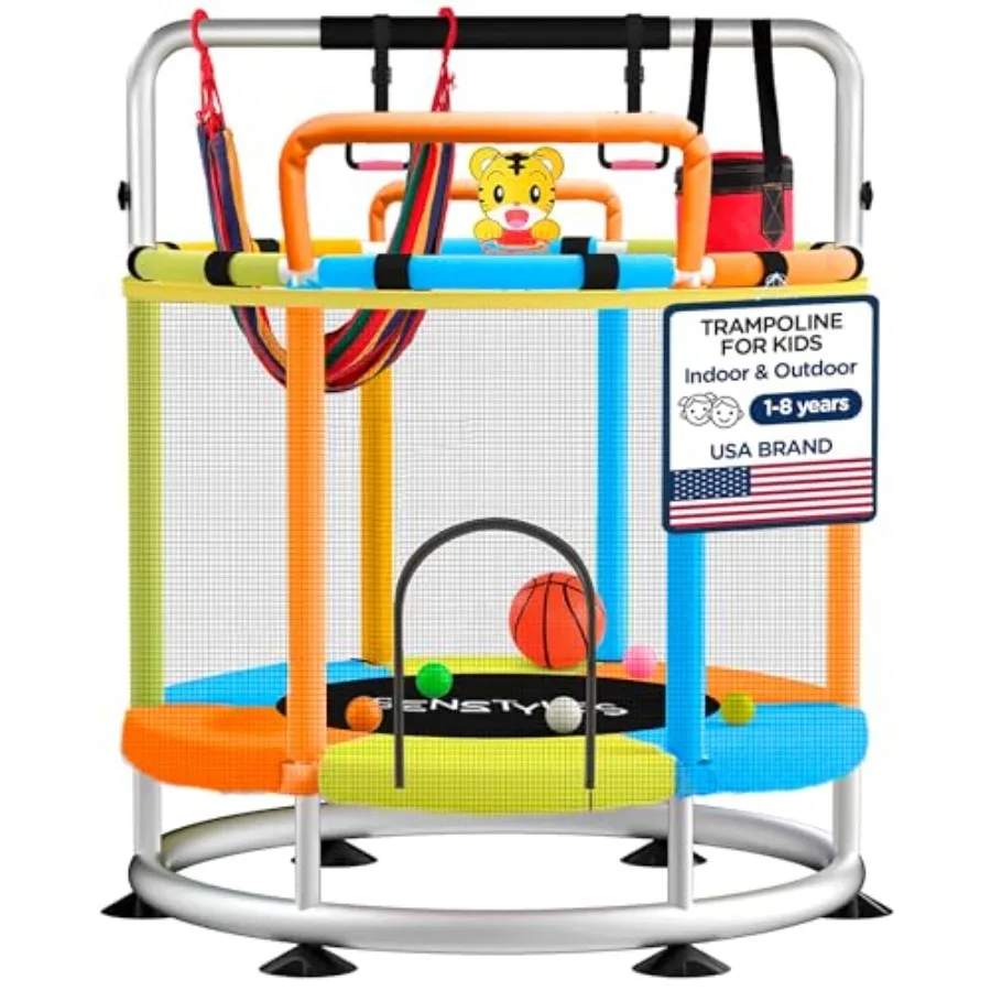 

Indoor Outdoor Toddler Trampoline with Safety Enclosure Round Base Double Safety Handles 440 lbs Capacity ASTM Tested Easy Asse