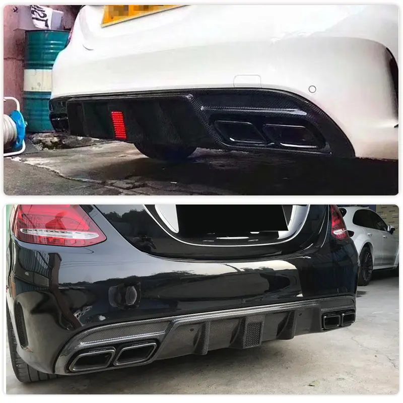 Car Rear Bumper Diffuser Lip Carbon Fiber for Mercedes Benz C Class W205 Sport C43 C63 AMG 2015-2020 Rear Diffuser With Light