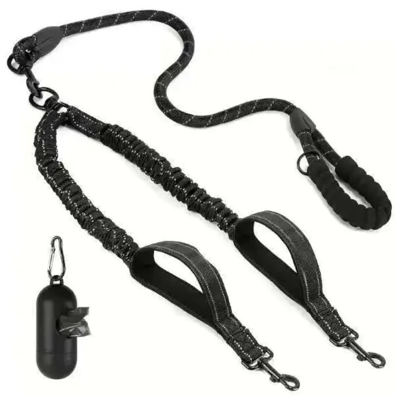 2-in-1 Einziehbare Doppel-Hundeleine Robuste Bungee-P-Kette Schlupfleine mit Rutschfestem Griff Anti-Zug für Große Hunderassen