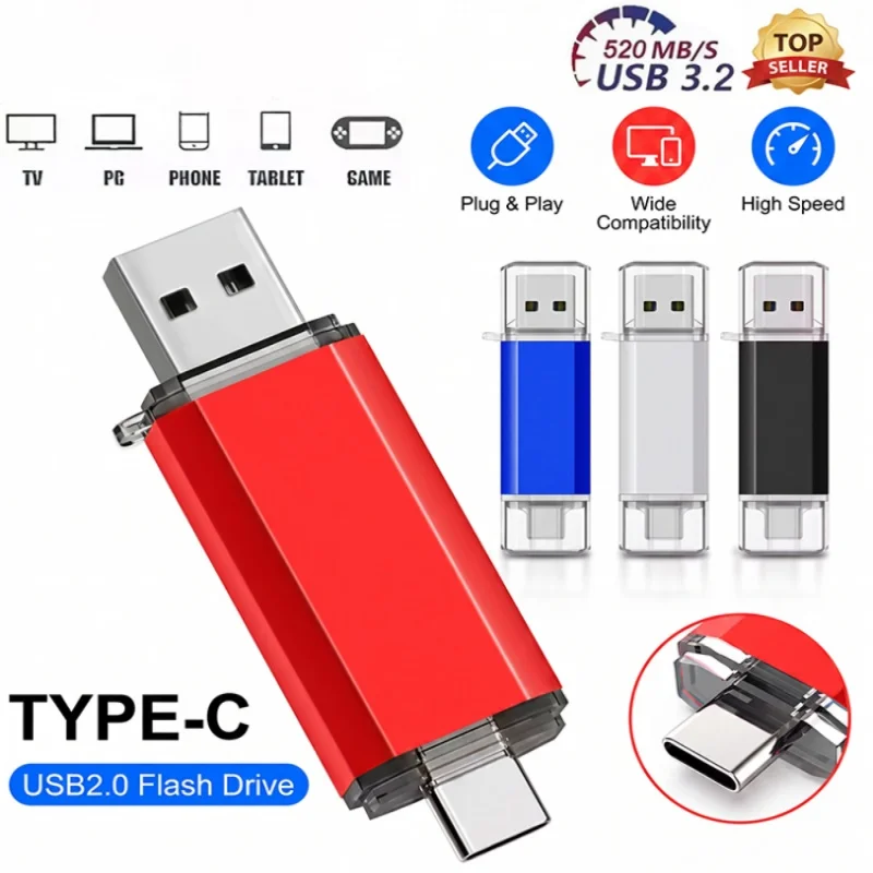 2TB OTG USB-Stick USB 3.0 Typ C für iPhone 1TB 512GB Pendrive für Samsung Huawei Xiaomi Laptop Speicherstick 2026