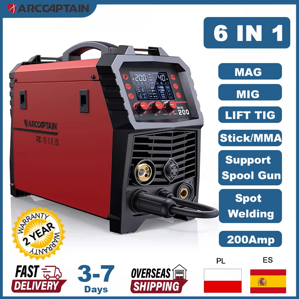 ARCCAPTAIN 6 IN 1 MIG Welding Machine FLUX Cored Wire MIG Inert Gas MMA Lift TIG Support Spool Gun/Spot Welding For Household