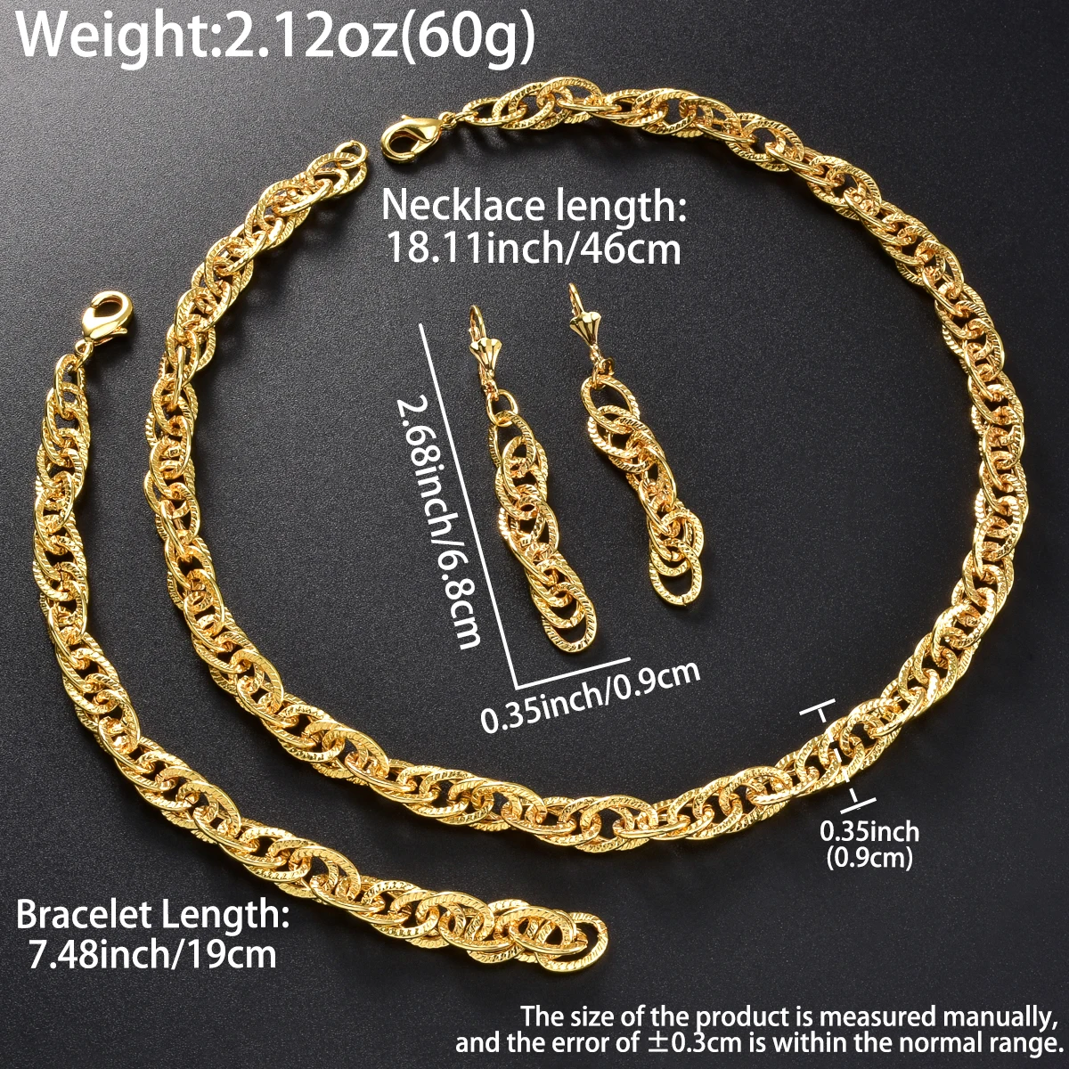 3Pc Gold Color Circle Jewelry Set Gift Set for Her Valentine's Birthday Anniversary Necklace Bracelet Earrings Set Boho Chic