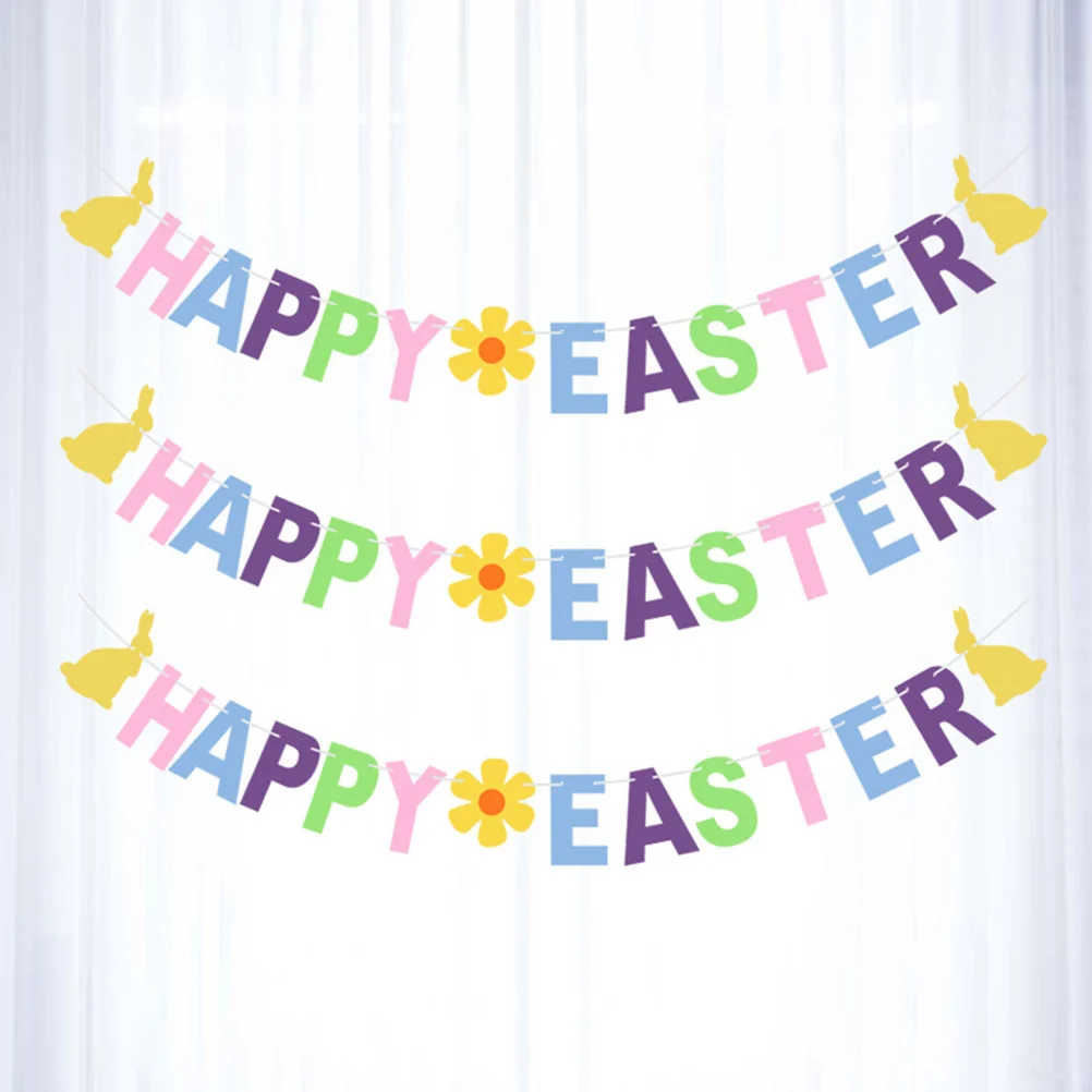 

8pcs Colorful Rabbit Banners Happy Easter Party Decorations Creative Easter Bunting Felt Flags For Home Spring Celebration