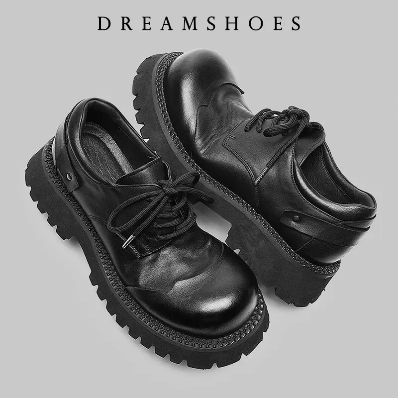 

Size 38-49 Men Korea Leather Platform Oxfords Slip On Thick Sole For Male Derby Shoes Casual Loafers Mens Round Toe Shoes