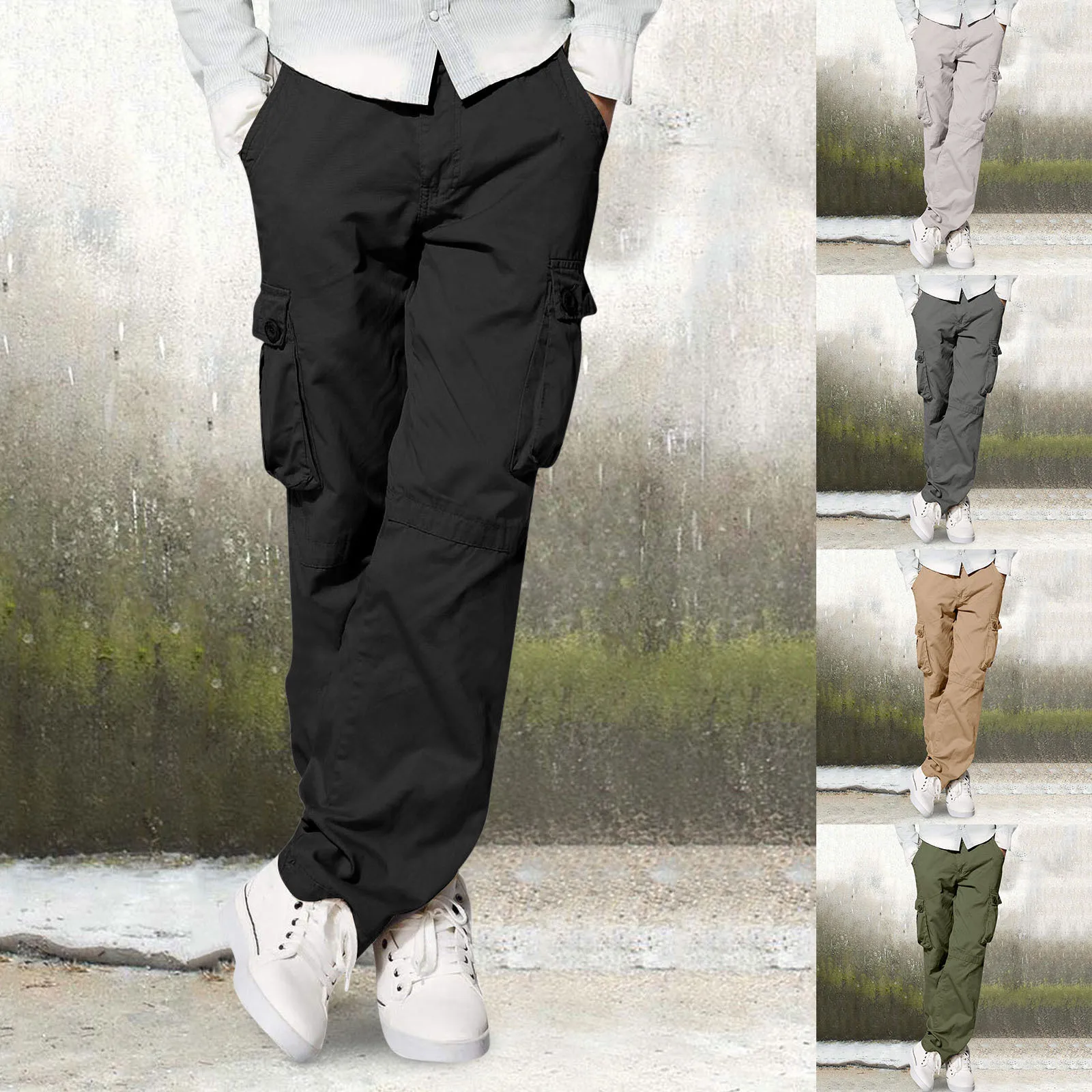 Mens Cargo Pants Casual Hiking Pants Skater High Street Trend Loose Work Trousers Multi Pocket Combat Sports Skateboard Bottoms