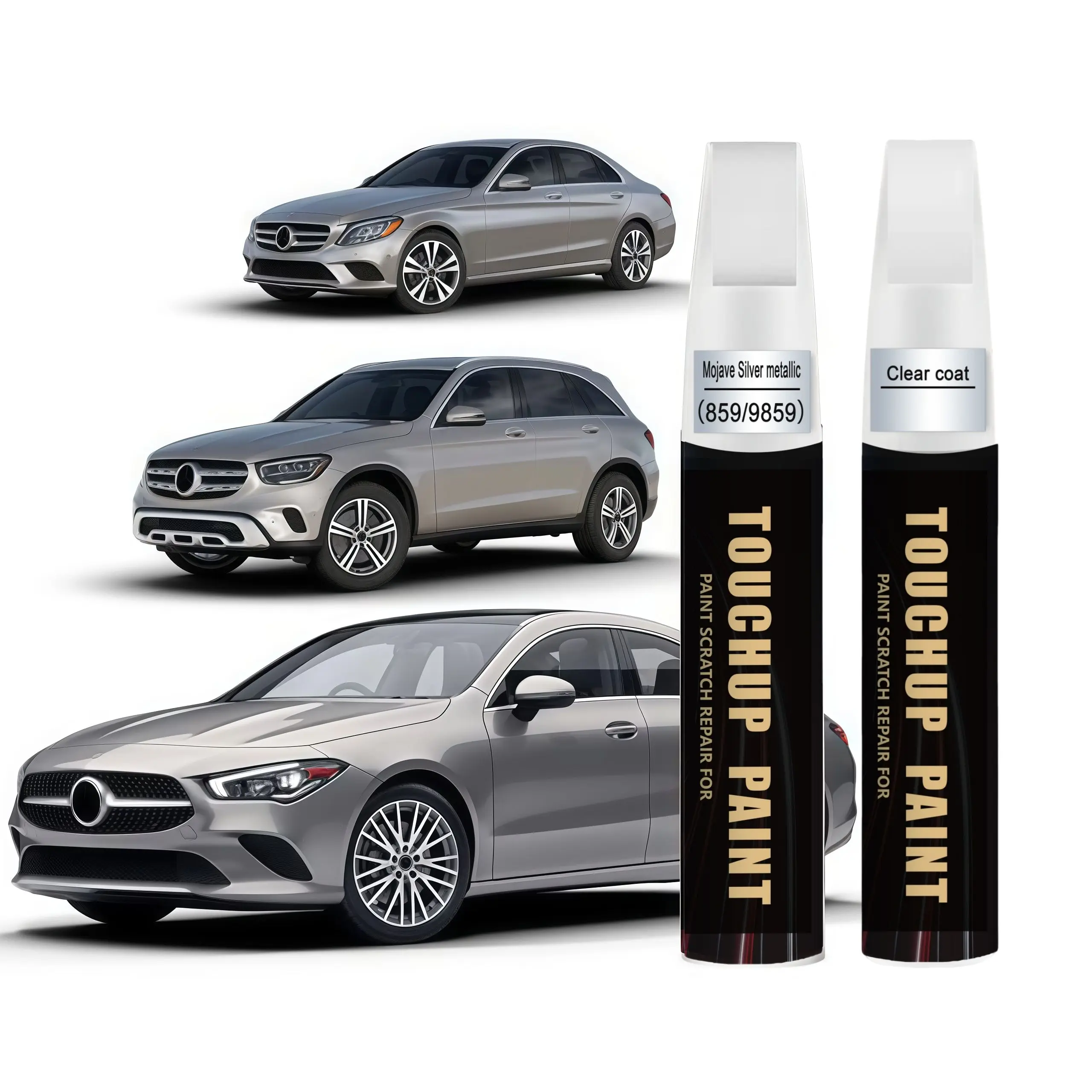 Mojave Silver metallic 859/9859 for Mercedes-Benz Touch Up Paint Kit[2K Clear Coat Included],Exact Color Match Touch Up Paint