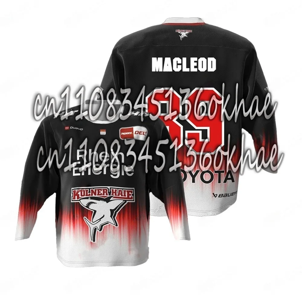 Kölner Haie MacLeod # Camiseta Deportiva de Hockey Russell 2025 DEL Alemania, Impresión 3D, Cuello Redondo, Manga Larga, Unisex, Casual, para Adultos