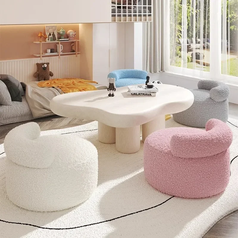 

F54 Curved Backrest Pink Stool, Solid Wood Round Stool, Storage Sofa Chair, Lamb Fleece Shoe Bench, Comfortable and Functional