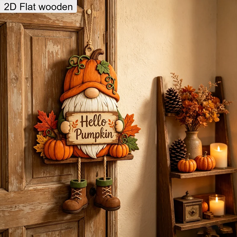Pumpkin Maple Leaf Dwarf 2D Wooden Hanging Sign Farmhouse Fall Harvest Wall Autumn Thanksgiving Front Door Ornament Holiday Gift