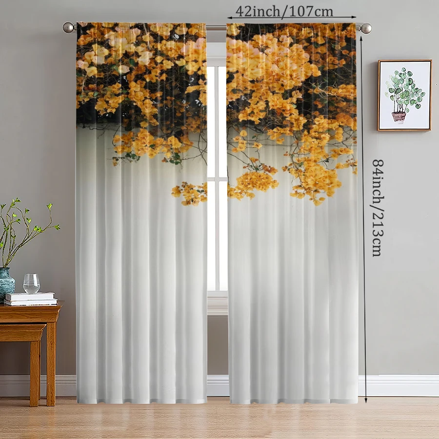 2pcs- Yellow rose printed curtains, pole bag curtains, Christmas decorations, home decorations, room decorations