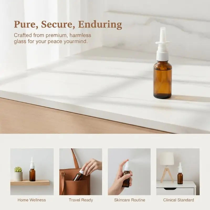 [W] 1Pcs Amber Glass Nasal Spray Bottles With UV Light Protection And Nozzles For Storing Saline Medications Essential Oils
