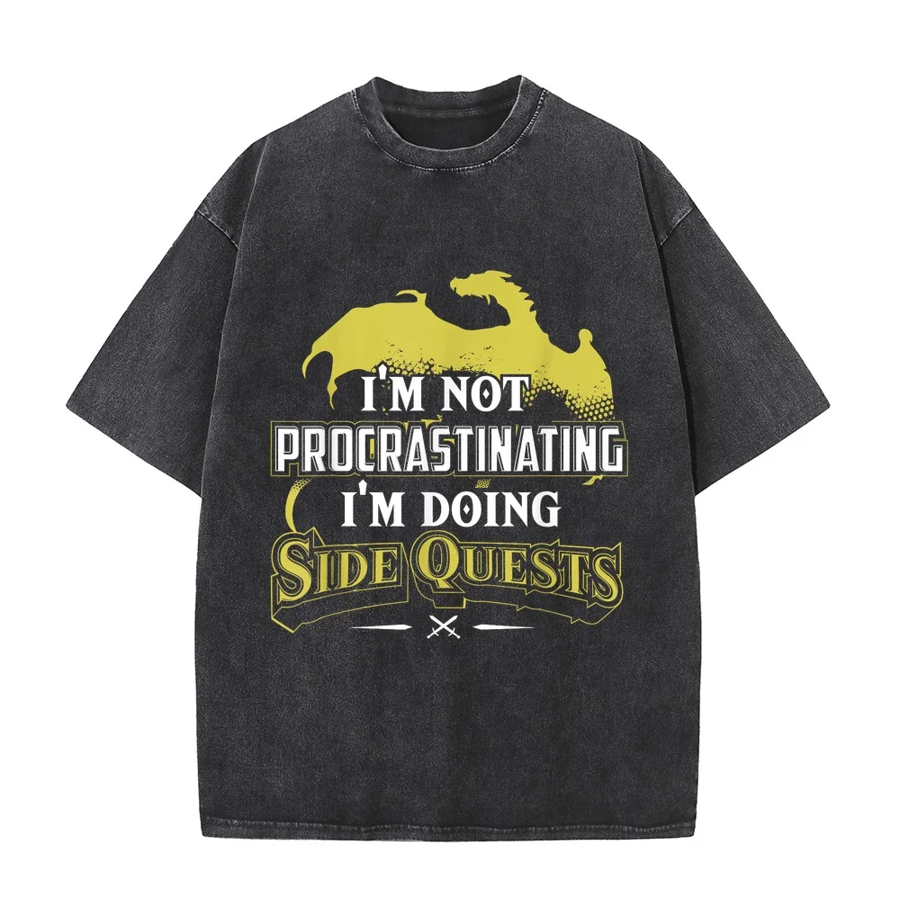 RPG Gamer T-Shirt: I'm Doing Side Quests Casual Crew Neck Short Sleeve Adult Polyester Tee (Black) T-Shirts Man Clothes