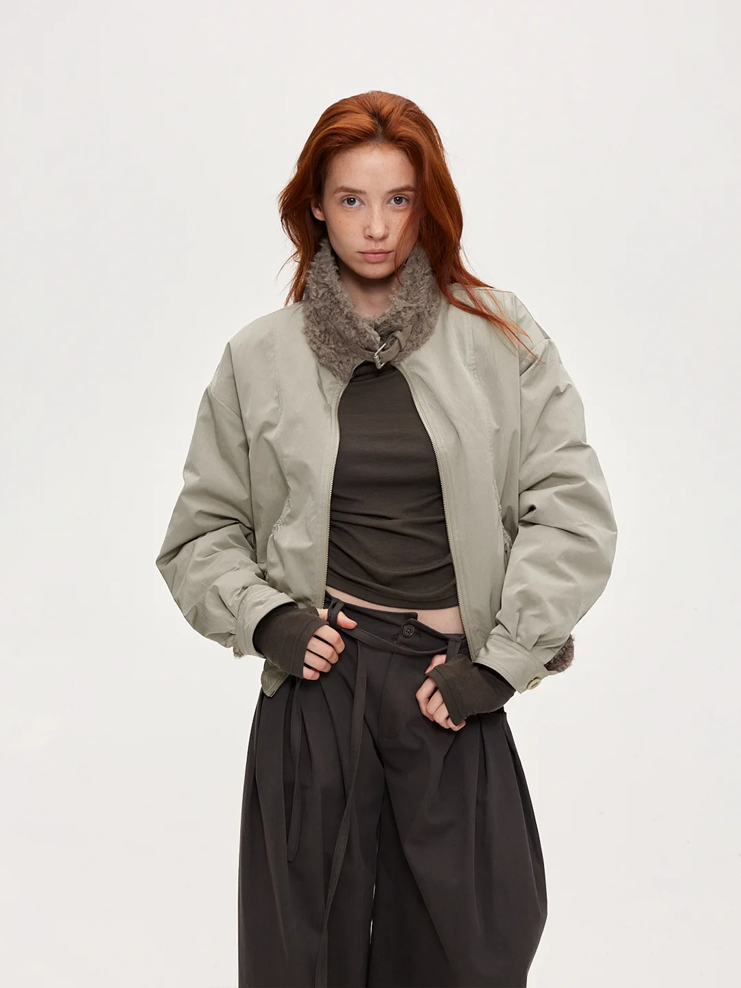 

Acosoye Original Design Environmental Protection Satin Stand Collar Flower Bud Jaet Outerwear Street Sle Loose Fit Zipper