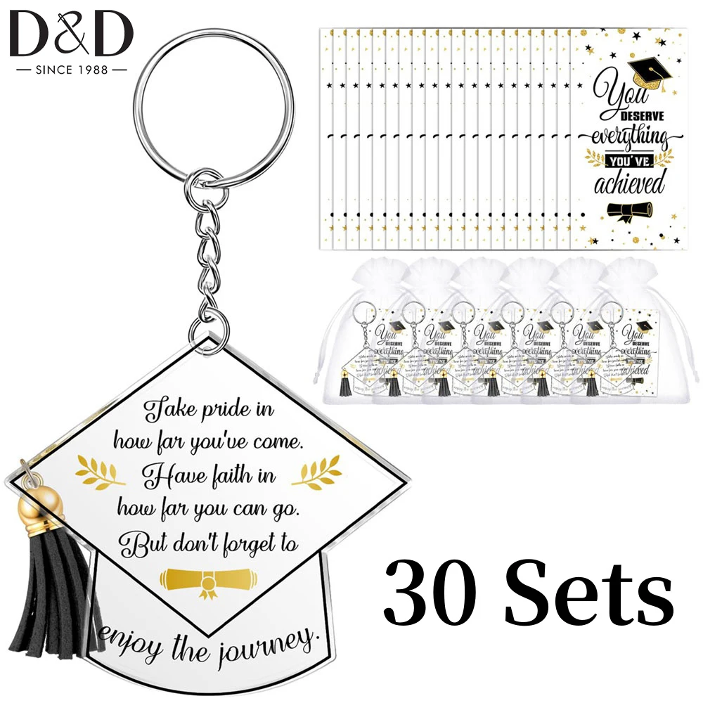 

30sets 2025 Graduation Keychain Graduation Party Gift Congratulations Cards Bags Inspirational Keychain for College Grad