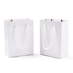 20 pc Rectangle Cardboard Paper Bags Gift Bags Shopping Bags with Nylon Cord Handles White 12x5.7x16cm
