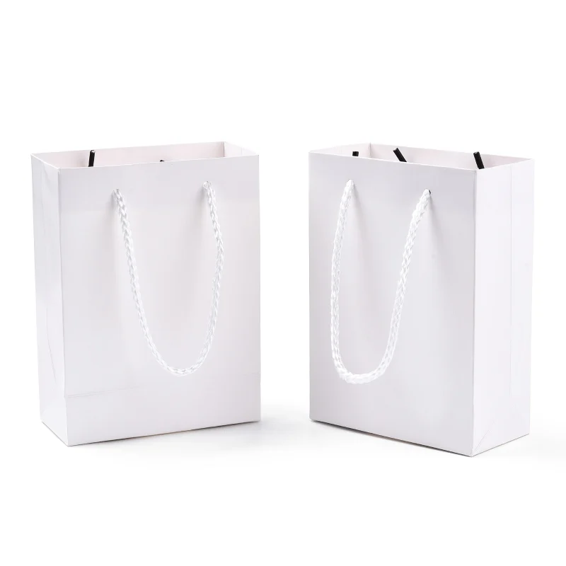 20 pc Rectangle Cardboard Paper Bags Gift Bags Shopping Bags with Nylon Cord Handles White 12x5.7x16cm