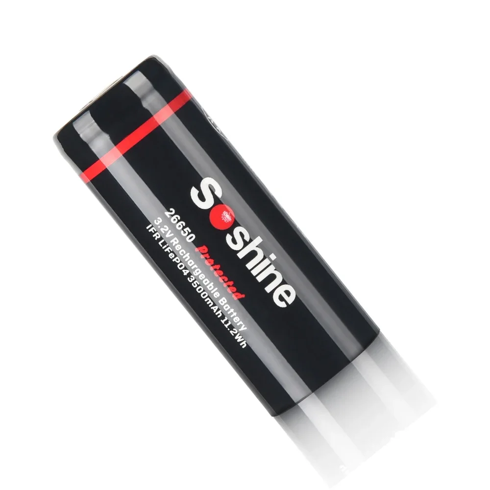 Soshine 3500mAh LiFePO4 26650 Battery with Protected 3.2V 3500mAh Rechargeable Batteries 1500 Cycles for Electric Toy Flashlight