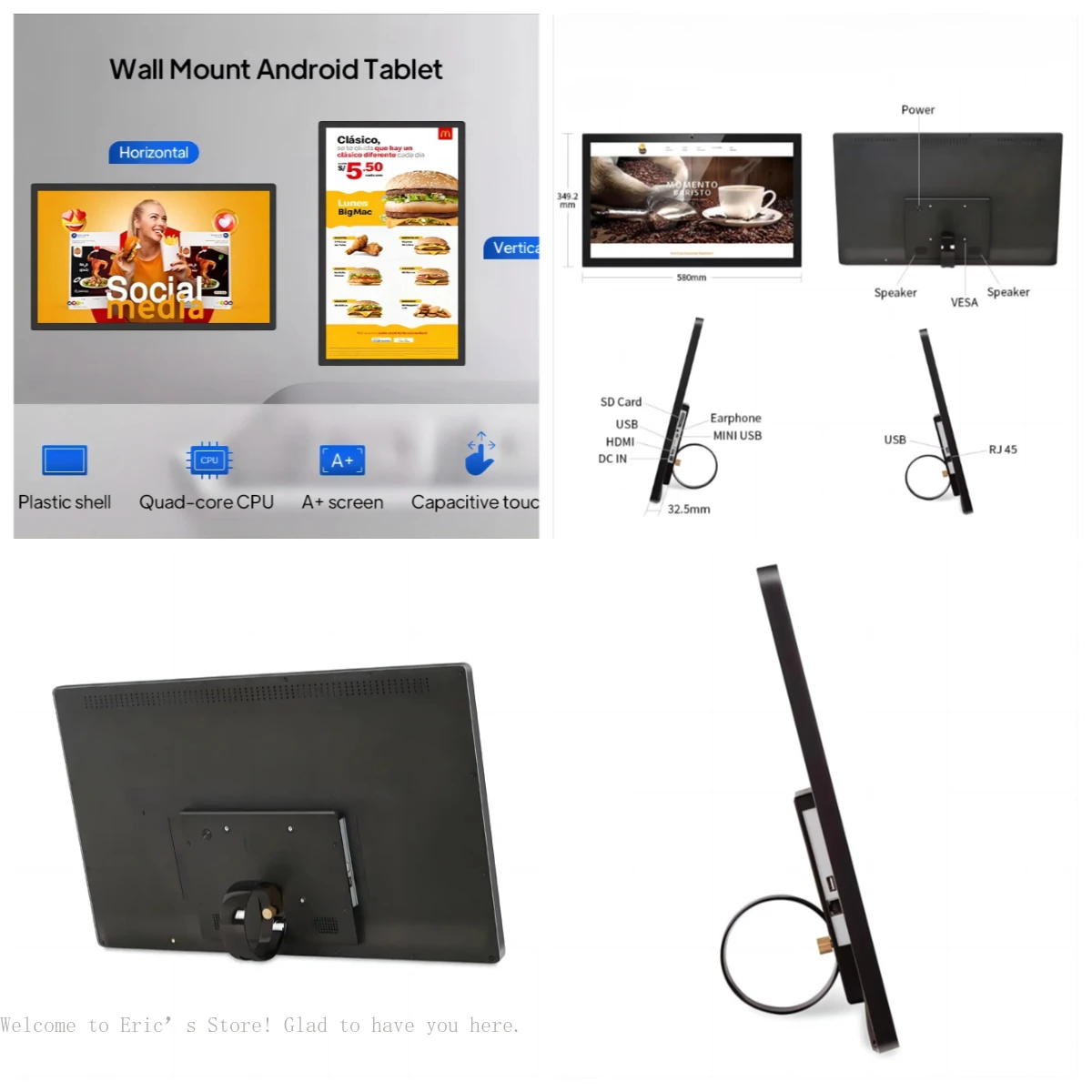 Wall Mounted 24 Inch 8GB 128GB Capacitive Touch Screen Android PC for Restaurant Kitchen KDS Advertisement Tablet VESA