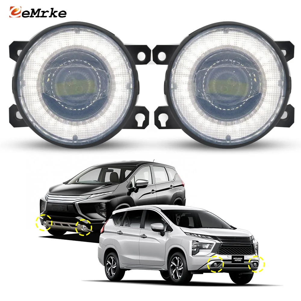 Upgrade LED Lens Car Fog Lights for Mitsubishi Xpander NC1W 2017-2022 2023 2024 Angel Eyes DRL Driving PTF Daytime Running Lamp