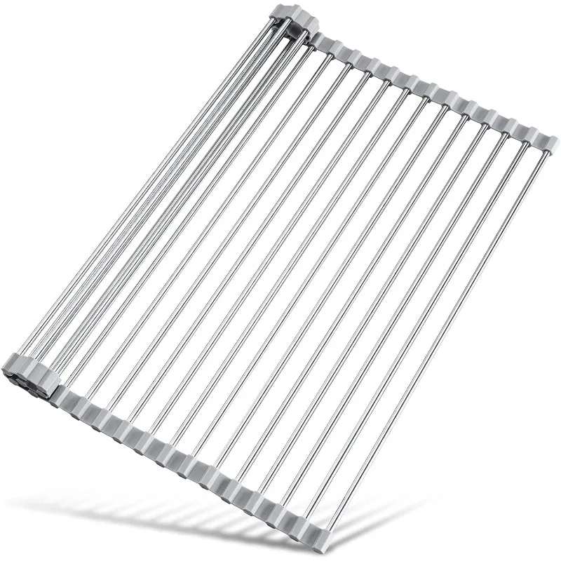 

17.7" x 15.5" Roll Up Dish Drying Rack Over Sink Drying Rack Sink Cover Kitchen Sink Accessories Gadget(Grey)