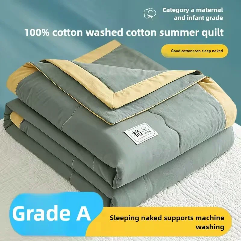 Spring Summer Blanket 100% Cotton Inside and Outside Pure Cotton Air Conditioning Quilt Soft Skin-friendly Breathable Thin Duvet