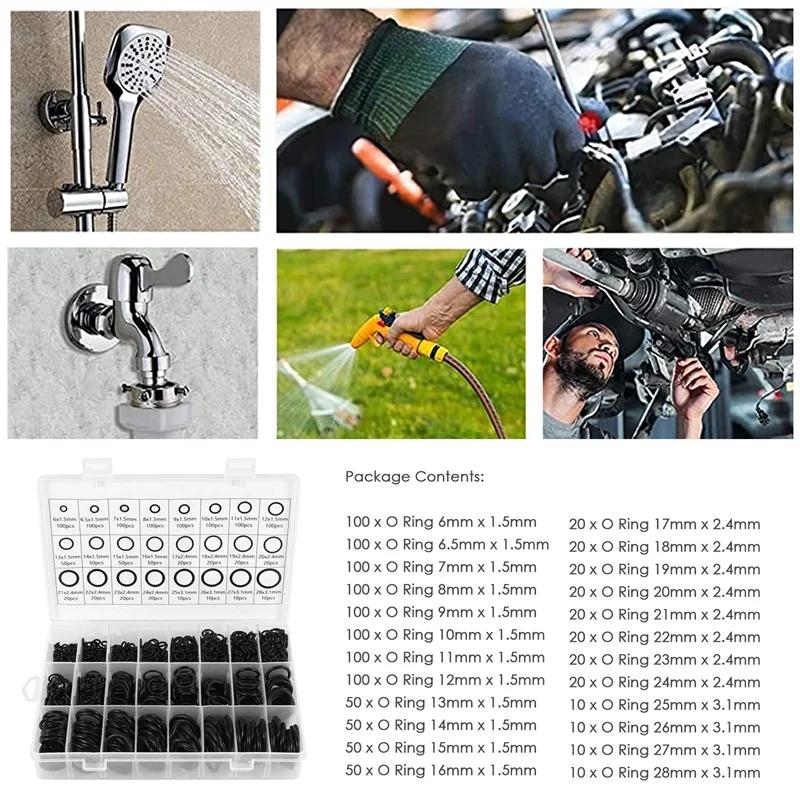 ABUL-1200 Pcs O Ring Kit,24 Sizes Nitrile Rubber O Rings Assortment Kit For Plumbing, Resist To Oil, Heat And High Pressure