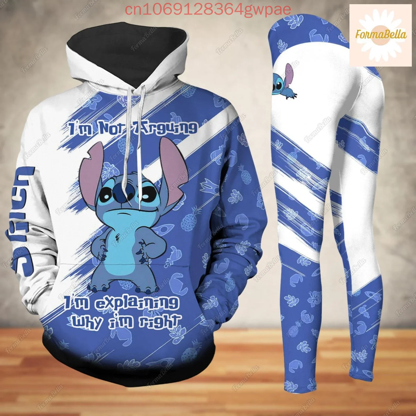 Disney Stitch Hoodie and Leggings Set Women\'s Stitch and Angel Christmas Hoodie Yoga Pants Sweatpants Fashion Tracksuit Set