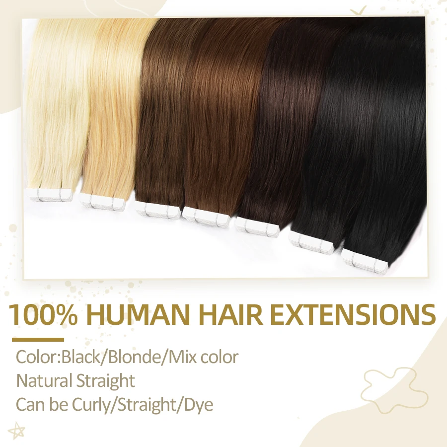 ZURIA Tape In Human Hair Extension 100% Real Long Wigs Natural Straight invisible Adhesive Hairpieces Bundles For Women