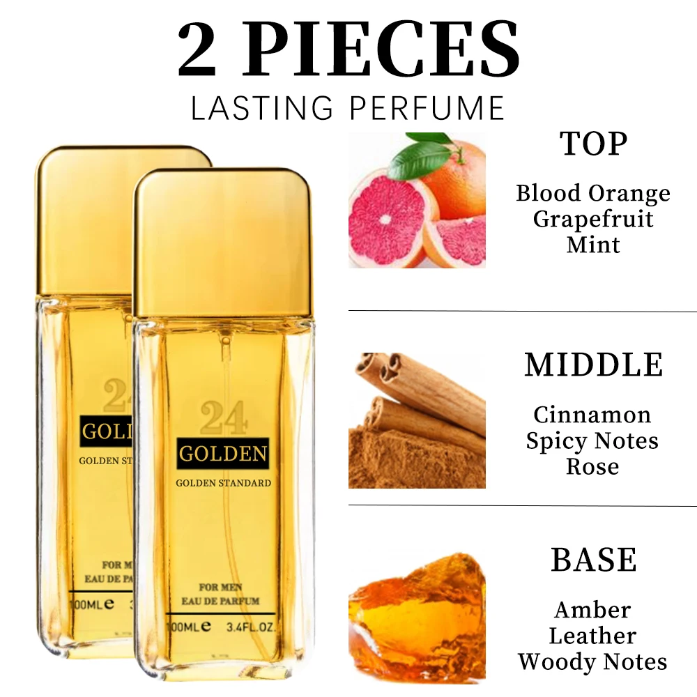 RED INTENSE Eau de Parfum Spray 2 Pcs 3.4 Ounce / 100 Ml  24K GOLD Fragrance Aromatic Fragrance for Men Men's EDP Perfumes Fruit