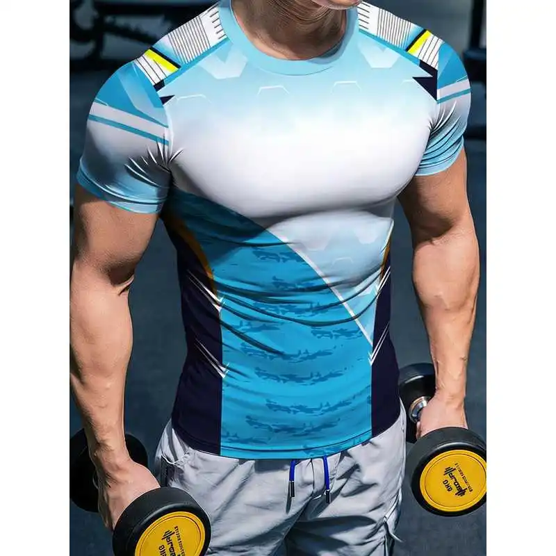 Men's tight-fitting fitness short-sleeve shirt High-elasticity quick-drying moisture-absorbing breathable tech-line sports shirt