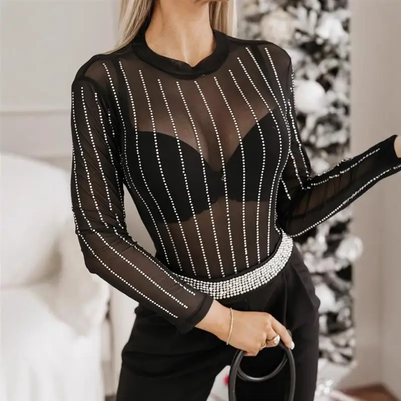 

Сексуальный цельный костюм для девочек, трансграничный новый облегающий женский комбинезон Me со сверкающими бриллиантами и сеткой, длинный комбинезон све