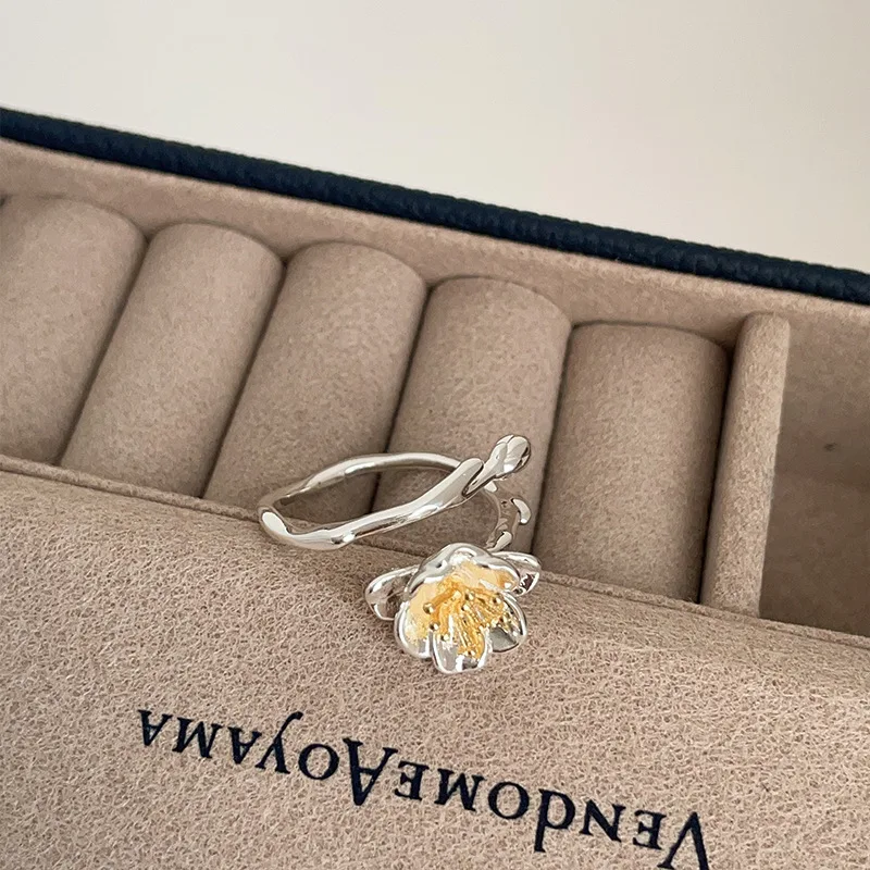 CHOZON Alloy Gold Plated Begonia Ring Vintage Two-Tone Wholesale Stacking Jewelry for Women