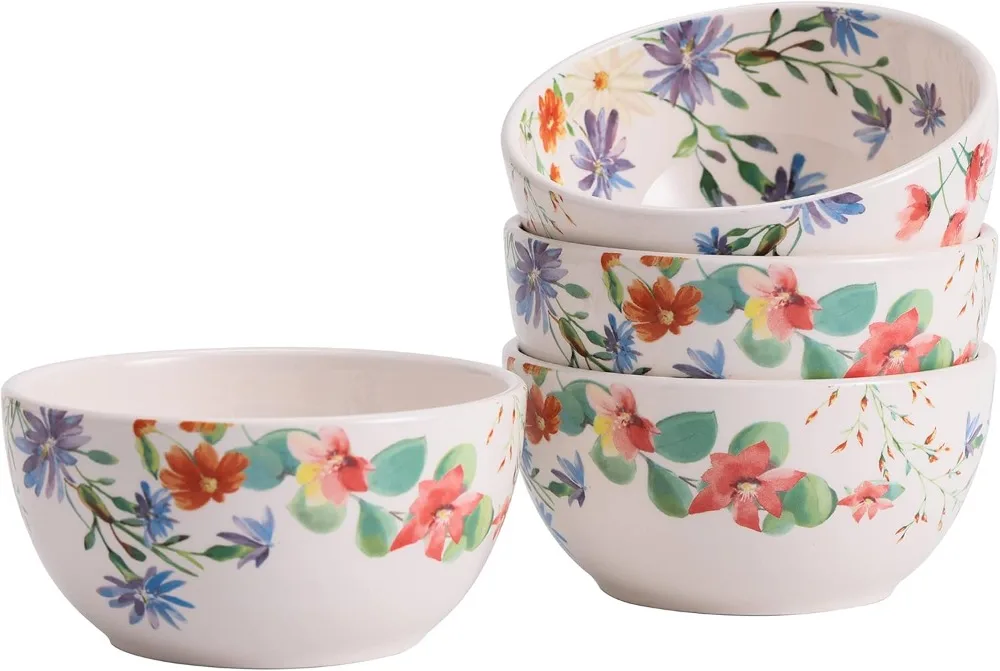 

4-Piece Ceramic Cereal Bowls Set, Deep & Spill-Resistant, Microwave & Dishwasher Safe, Ideal Gift