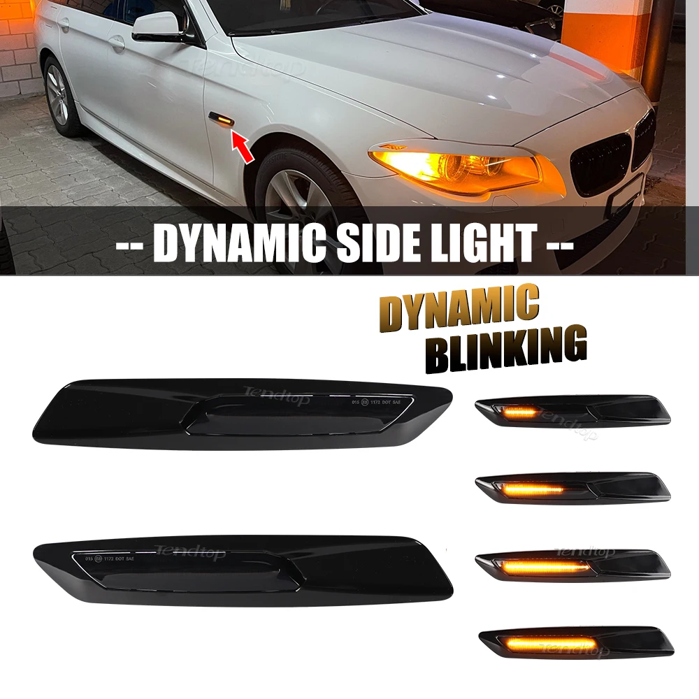 2Pcs Dynamic Amber LED Side Marker Lights Turn Signal Lamp For BMW 1 3 5 Series F30 E90 E91 E92 E93 E46 E60 E61 E81 E82 E87 E88