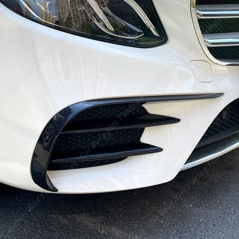 For Mercedes Benz E-Class W213 S213  AMG Line Pre-Facelift Carbon Look Front Bumper Lip Splitter Spoiler Fog Light Trim Tuning