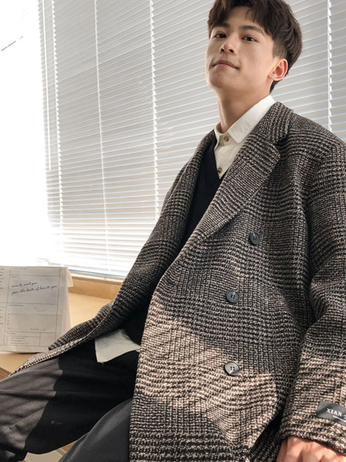 

Briti Sle мужское шерстяное пальто весна осень средней длины двубортное модное винтажное твидовое твидовое пальто молодежное Sle