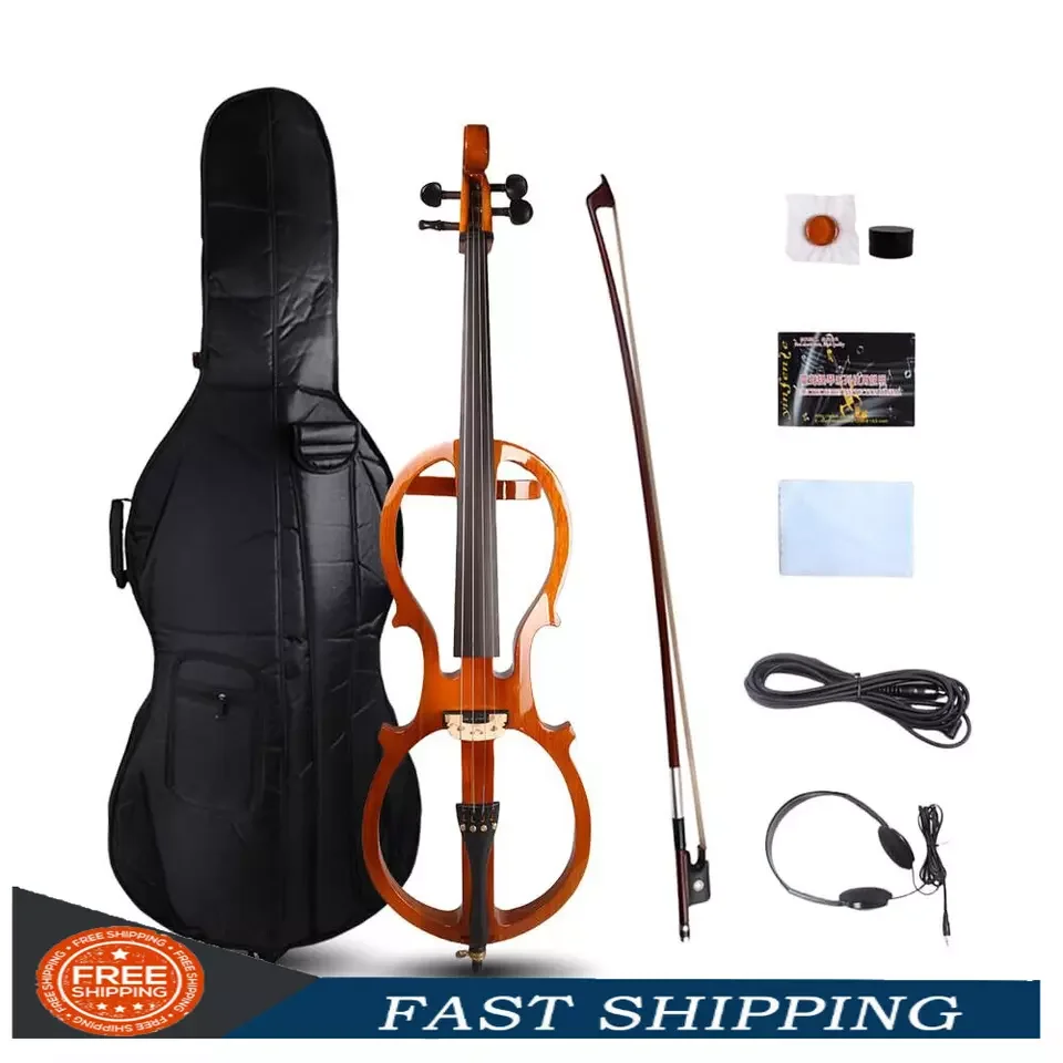 

New 4 String Electric Cello 4/4 full size Professional Ebony Parts Baroque Cello Bag & Brazilian Wood cello bow #US