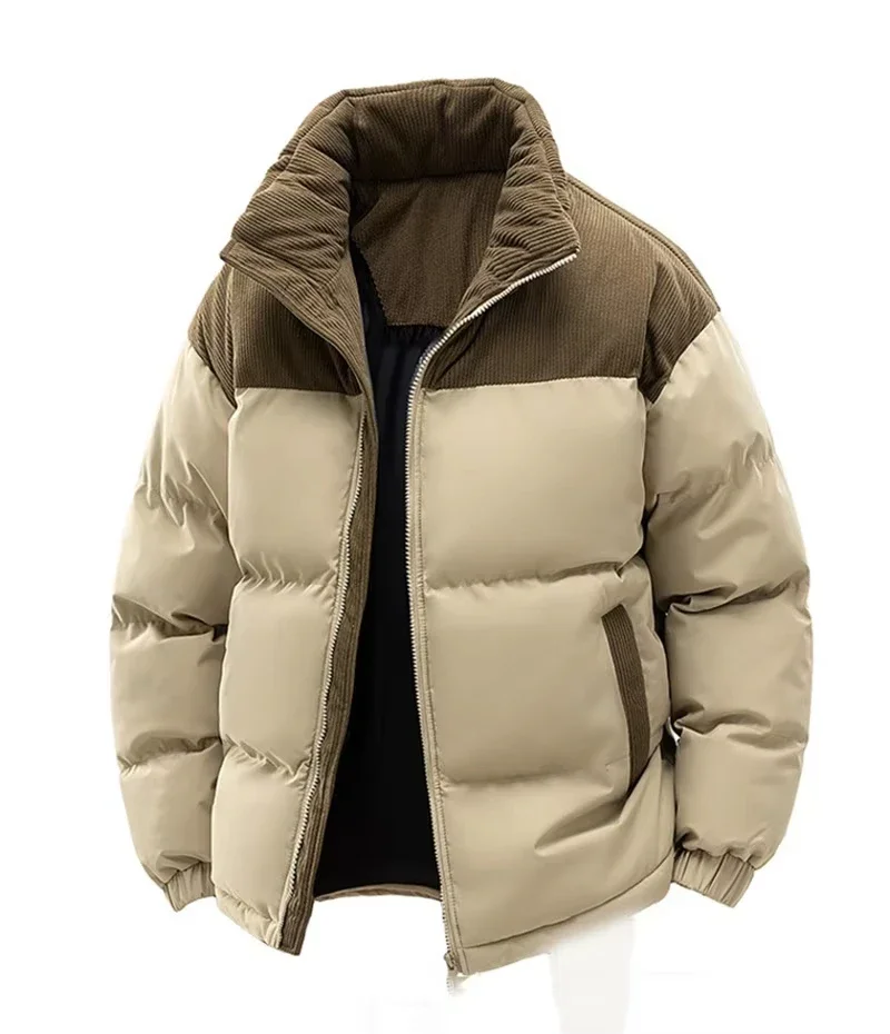 Men's Winter Jacket Hooded Casual Warm Cotton Jacket Thickened Fleece Lined Zipper Front Parka Winter Cold-Proof Coat