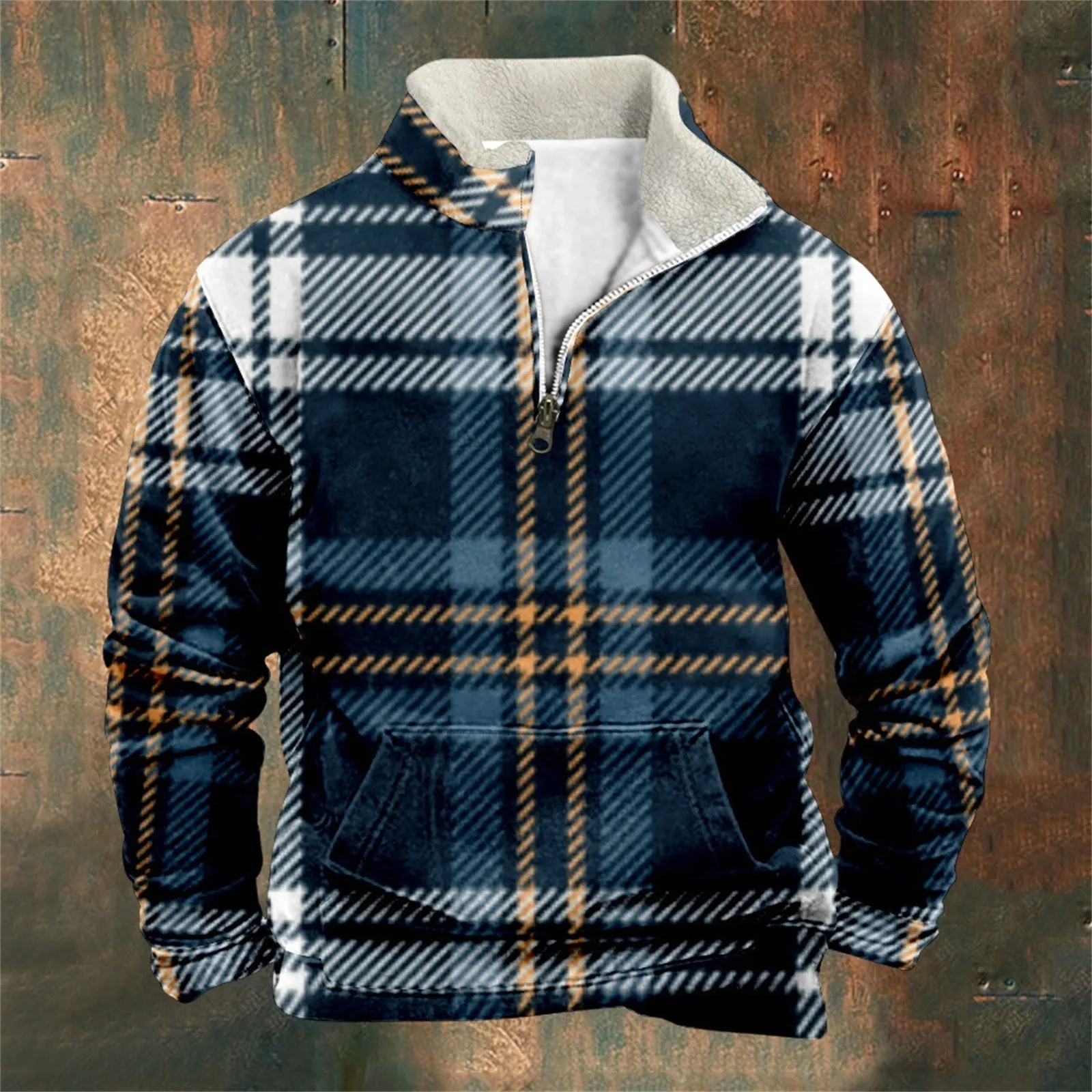 

Men's Loose Zipper Stand Up Collar Sweatshirt Long Sleeved T Shirt Hooded Sweatshirt Hip Hop Retro Streetwear