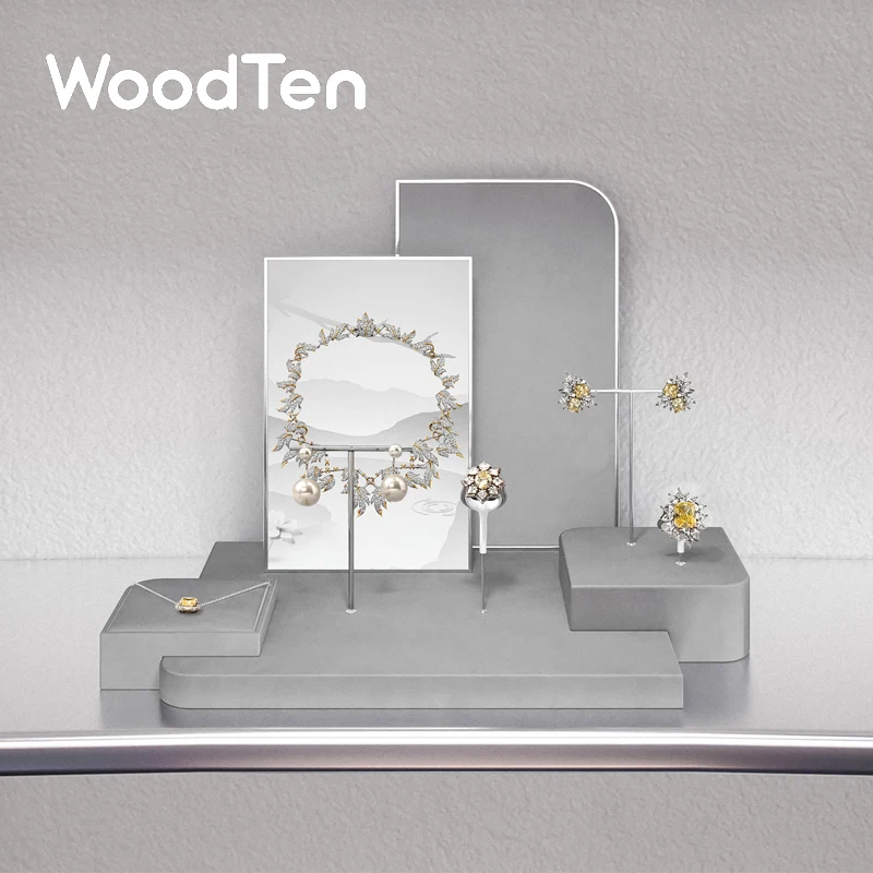 WoodTen Gray Jewelry Display Props Ring Earring Bracelet Organizer Tray Pendant Necklace Jewelry Display Stand Showcase Holder