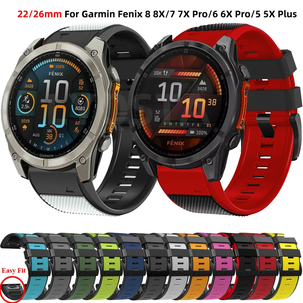 22 26mm Quickfit Watch Strap For Garmin Fenix E 8 8X 7 7X Pro 47 51mm 6 6XPro 5X 5 Plus Epix Pro 3HR Enduro 3 Silicone Wristband