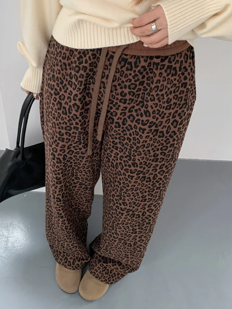 YERMORA مرونة عالية الخصر ليوبارد الرباط بنطال ذو قصة أرجل واسعة للنساء فضفاض جديد بنطلون موضة المد خريف شتاء 2025 #5