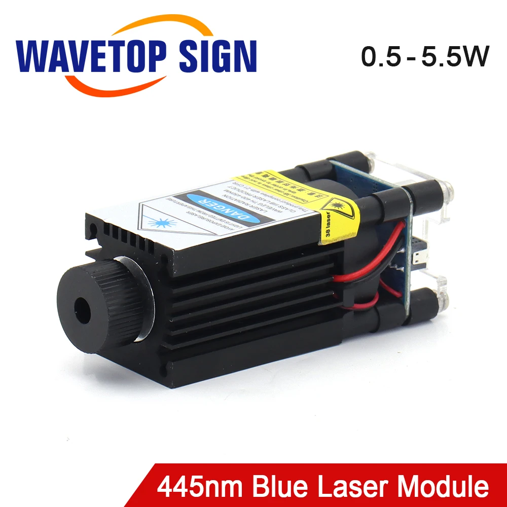 

WaveTopSign Blue Laser Module 445nm 0.5W 1W 1.6W 2.3W 2.6W 5.5W 12VDC TTL PWM Control Signal for Laser Engraving Machine