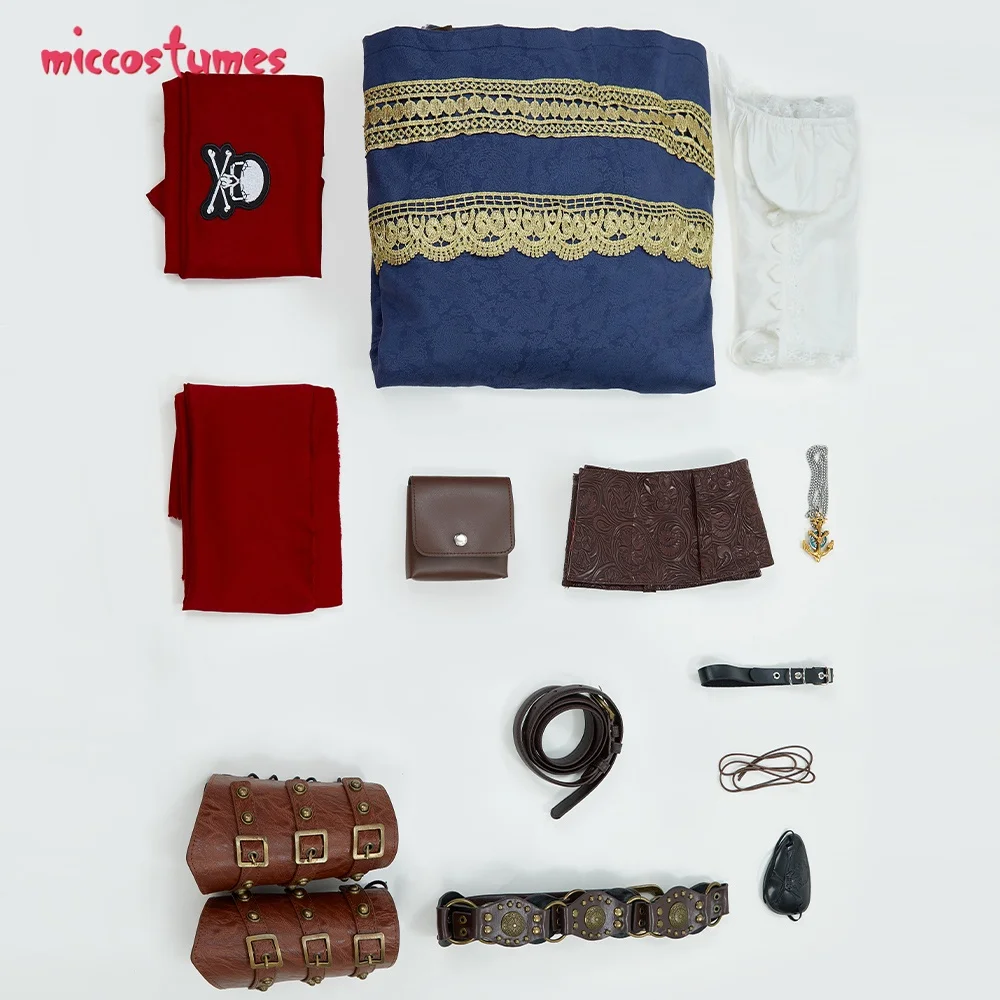 MICCOSTUMES Halloween Cosplay Costume Medieval Women embossed suede Pirate Suit Innershirt and Jacket with Eye Mask Waistband