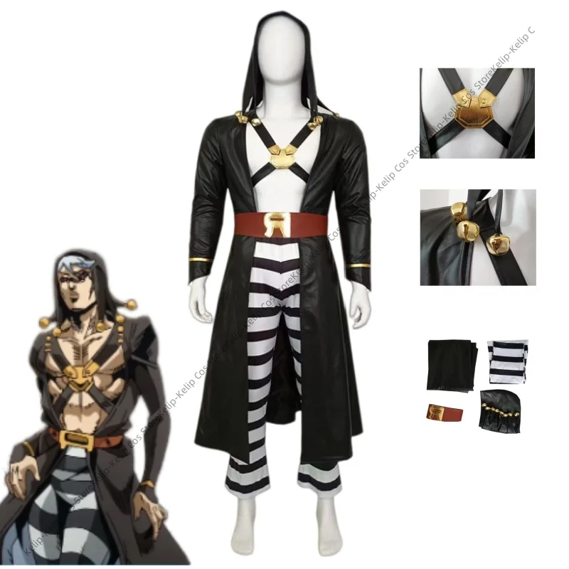 Disfraz de Cosplay del Capitán Risotto Nero de Golden Wind Assassin, Conjunto con Capucha Negra, Uniforme para Fiesta de Rol de La Squadra Esecuzioni Assassin
