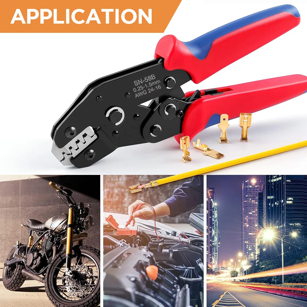 SN-58B Draht-Crimpzange, 0,25-1,5 mm², AWG24-16, nicht isolierte Ratschenklemmzange, Handwerkzeug für die Reparatur von Kfz-Verkabelungen – Detail 9